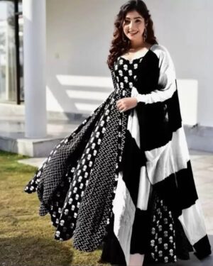 Rayon Printed Long Gown with Dupatta | Designer Flared Gown for Women