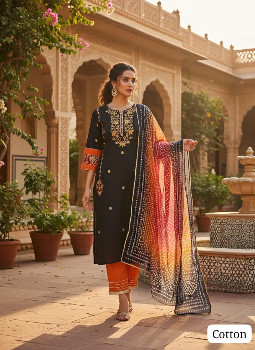 Black Sanganeni Kurti Set