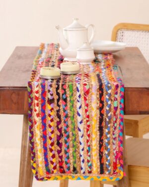 Handmade Jute & Cotton Multicolor Table Runner for Dining Table | Rustic Farmhouse D?cor