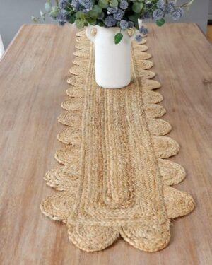 Handmade Jute Scalloped Table Runner | Rustic Dining Table Decor