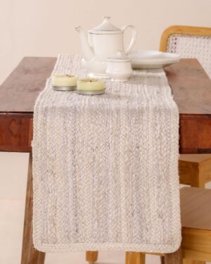 Handmade White Jute Table Runner | Rustic Dining Table Decor