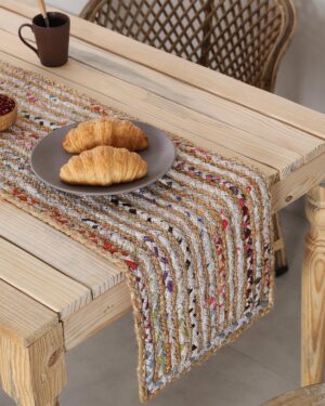 Handmade Jute & White Cotton Table Runner | Rustic Dining Decor