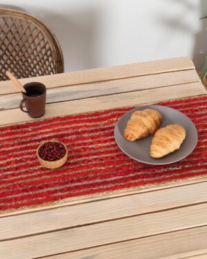 Red Striped Handmade Jute Table Runner | Rustic Farmhouse Dining & Holiday Decor