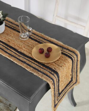 Handmade Natural Jute Table Runner with Black Border | Rustic Farmhouse Table Decor