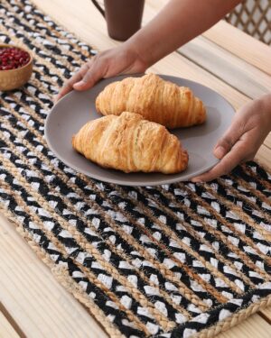 Handmade Jute & Black Cotton Table Runner | Rustic Farmhouse Table Decor