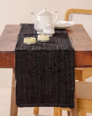 Handmade Natural Black Jute Table Runner for Dining Table | Rustic Farmhouse Decor