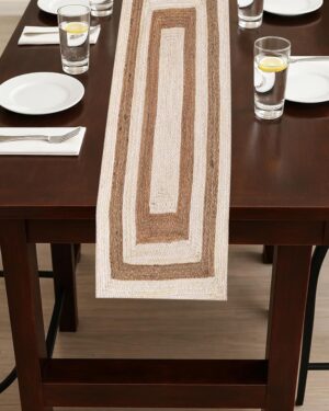 Handmade Natural Jute Table Runner White Shade Rustic Dining Decor