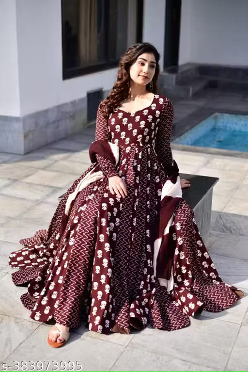 Marron Gown With Dupatta-02