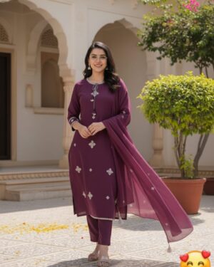 Heavy Embroidered Cotton Kurti Pant Dupatta Set for Women | Festival & Daily Wear Cotton Suit Set