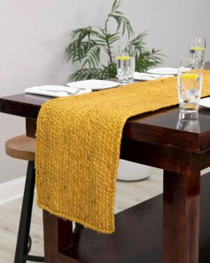 Handmade Natural Jute Table Runner Mustard Yellow Rustic Farmhouse Dining Decor