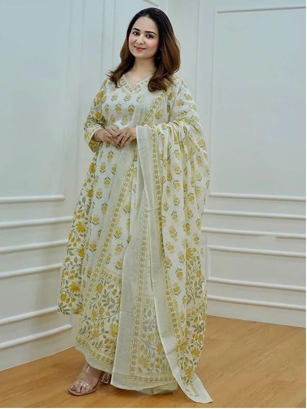 White Green Kurti Pant With Dupatta set-04