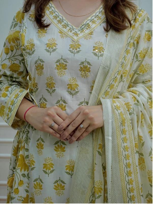 White Green Kurti Pant With Dupatta set-05