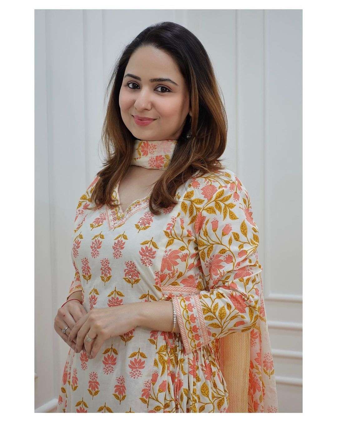 White orange Kurti Pant With Dupatta set-02