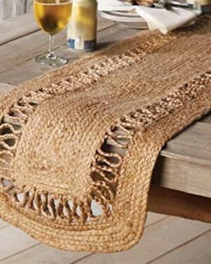 Handmade Oval Open Weave Jute Table Runner | Natural Rustic Dining Decor