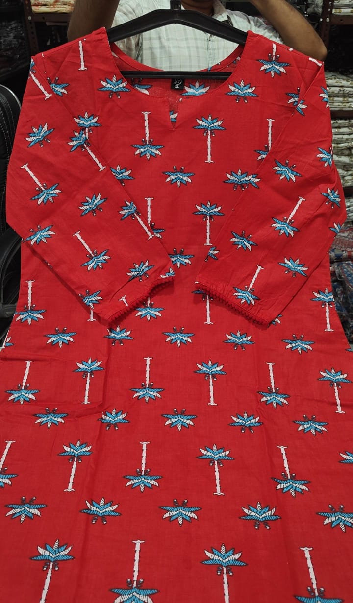 red Flared Kurti With Pant-06