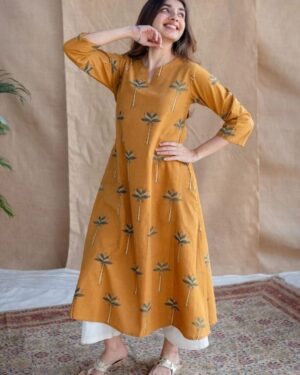 Flared Cotton Kurti with Pant for Women | Printed A-Line Kurta Set | Casual & Daily Wear