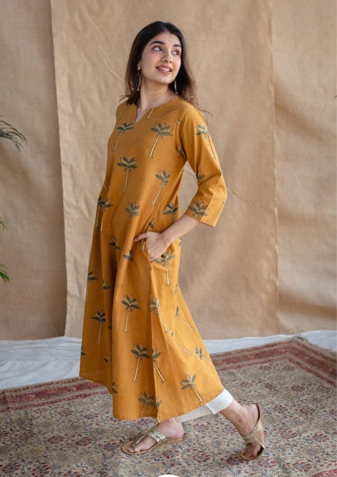 yellow Flared Kurti With Pant-05