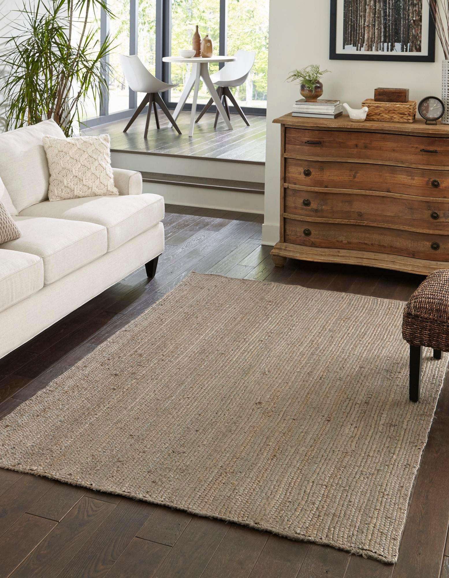 Handwoven Grey Jute Area Rug | Solid Natural Fiber Floor Carpet for Living Room
