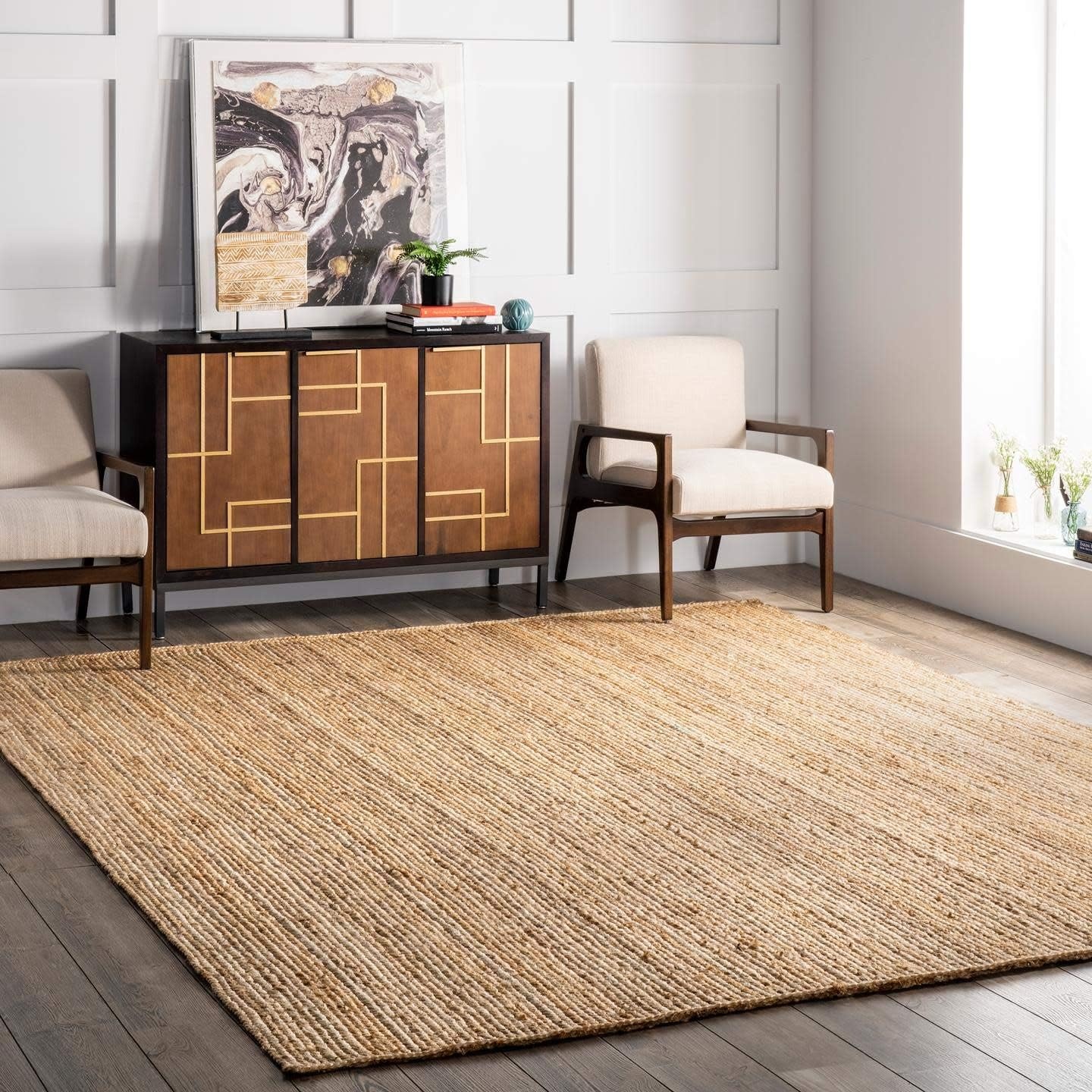 Handwoven Natural Jute Area Rug | Solid Handmade Floor Carpet for Living Room