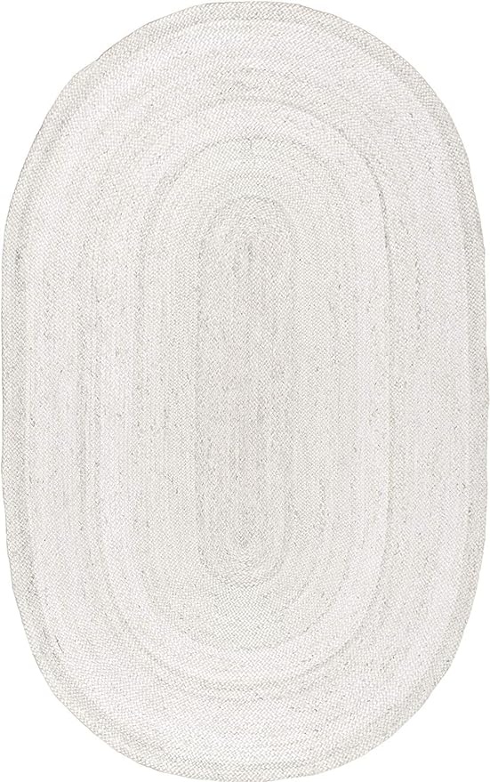Handwoven White Oval Jute Rug Handwoven White Oval Jute Rug Braided Natural Fiber Area Carpet for Farmhouse Living Room and Bedroom Decor