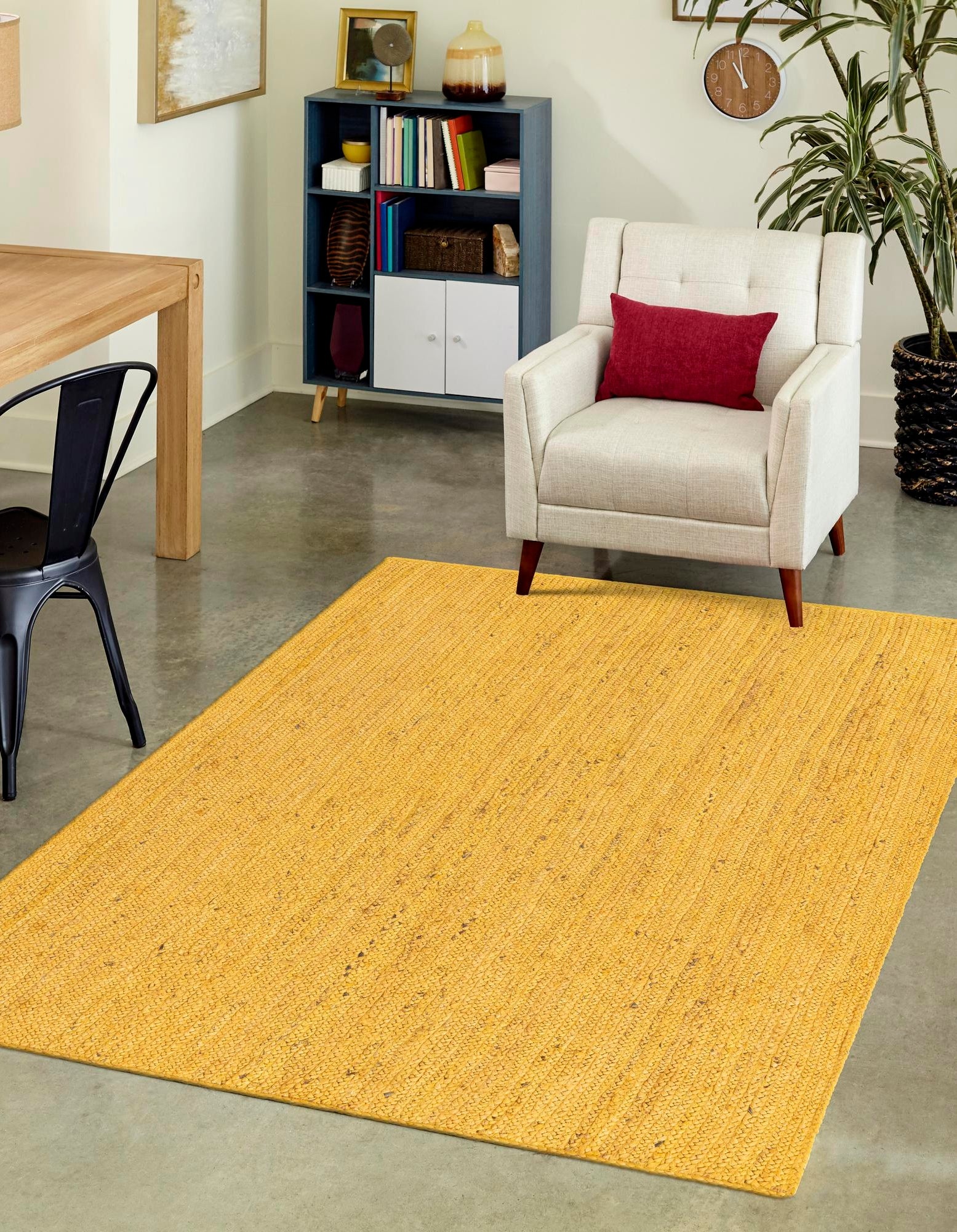 Handwoven Yellow Jute Area Rug | Solid Handmade Floor Carpet for Living Room