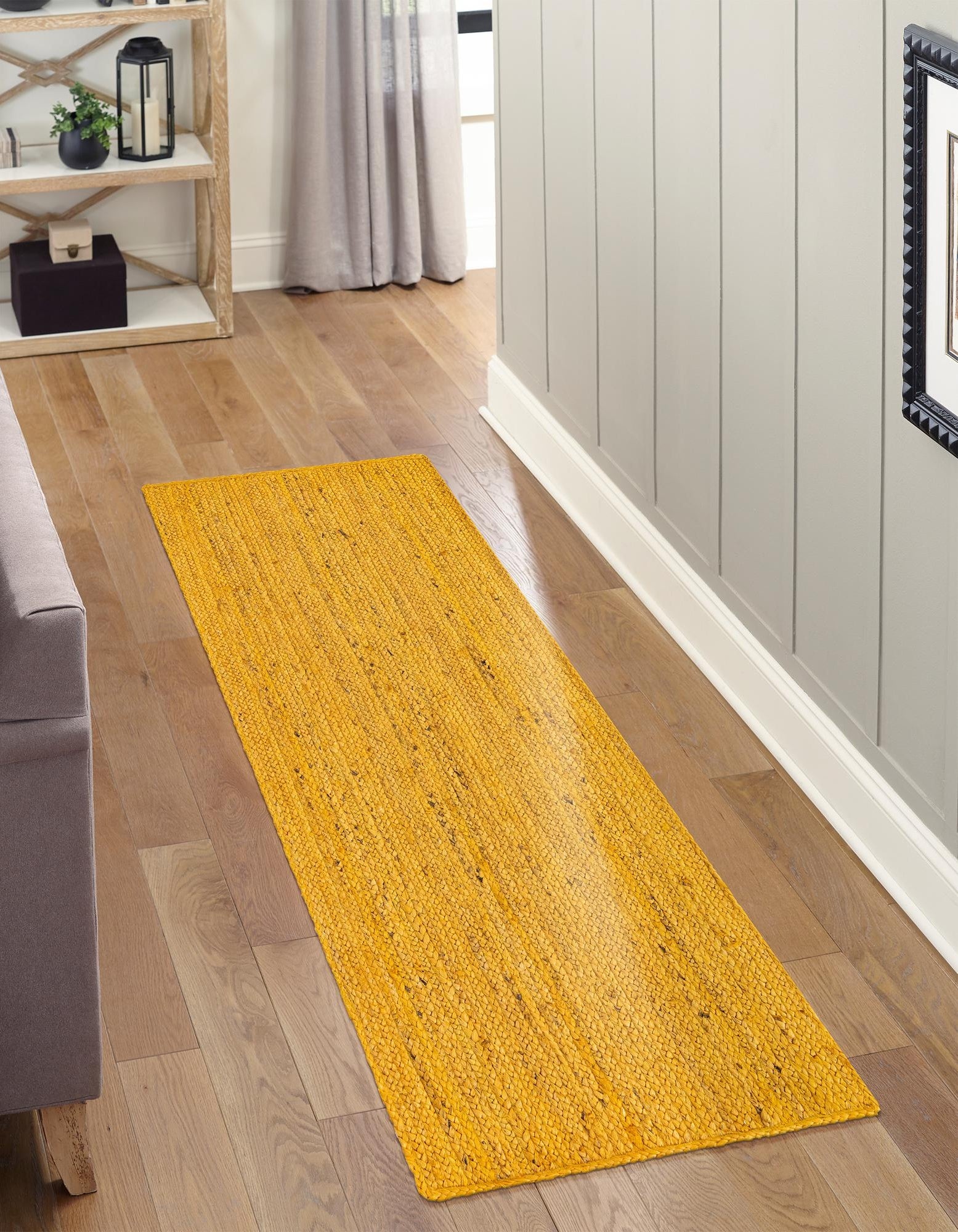 Handwoven Yellow Jute Area Rug | Solid Handmade Floor Carpet for Living Room