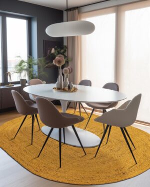 Natural Fiber Mustard Yellow Oval Rug Handmade Braided Carpet for Modern Living Room Decor