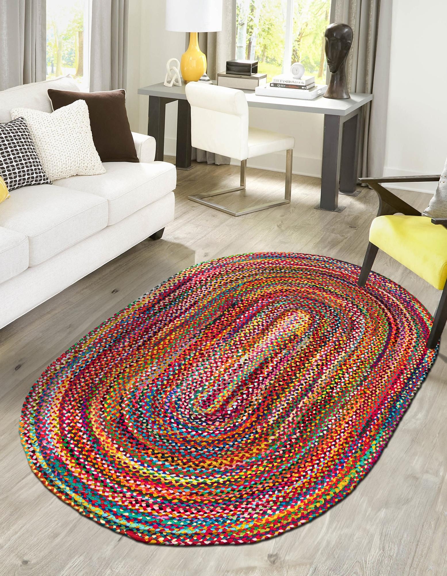 Handmade Multicolor Braided Oval Jute Rug Colorful Boho Area Carpet for Living Room Bedroom and Home Decor