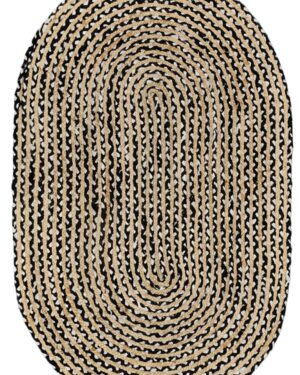 Handmade Black and Natural Braided Oval Jute Rug Striped Farmhouse Area Carpet for Living Room Decor