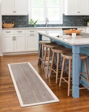 Eco-friendly grey and white jute area rug with textured woven design