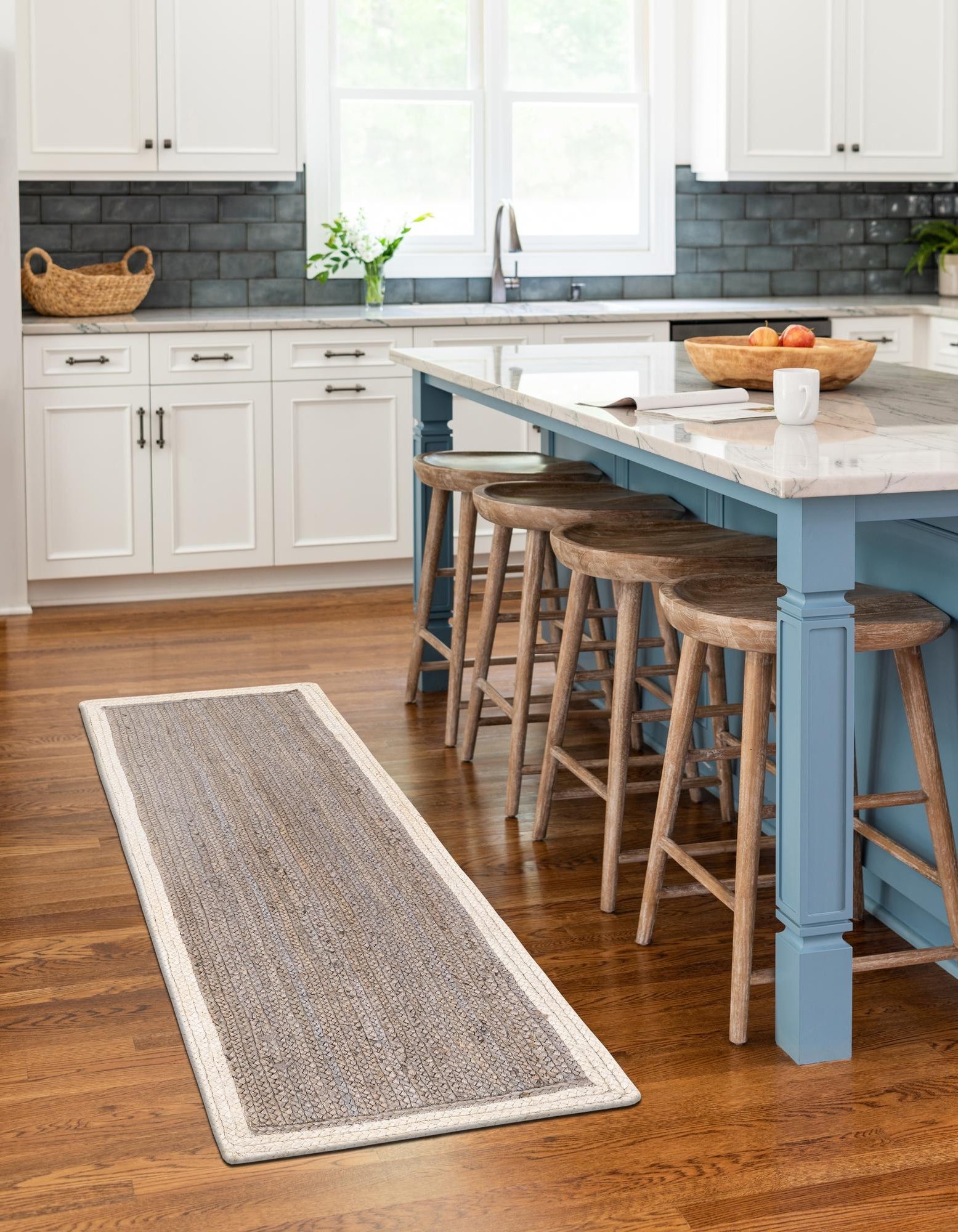 Handwoven Grey & White Jute Area Rug | Modern Natural Fiber Floor Carpet