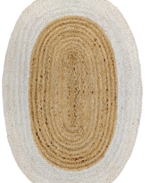 Natural and White Oval Jute Rug Handmade Braided Farmhouse Area Carpet for Living Room and Bedroom Decor
