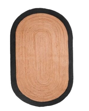 Natural and Black Oval Jute Rug Handmade Braided Area Carpet for Modern Farmhouse Living Room Decor
