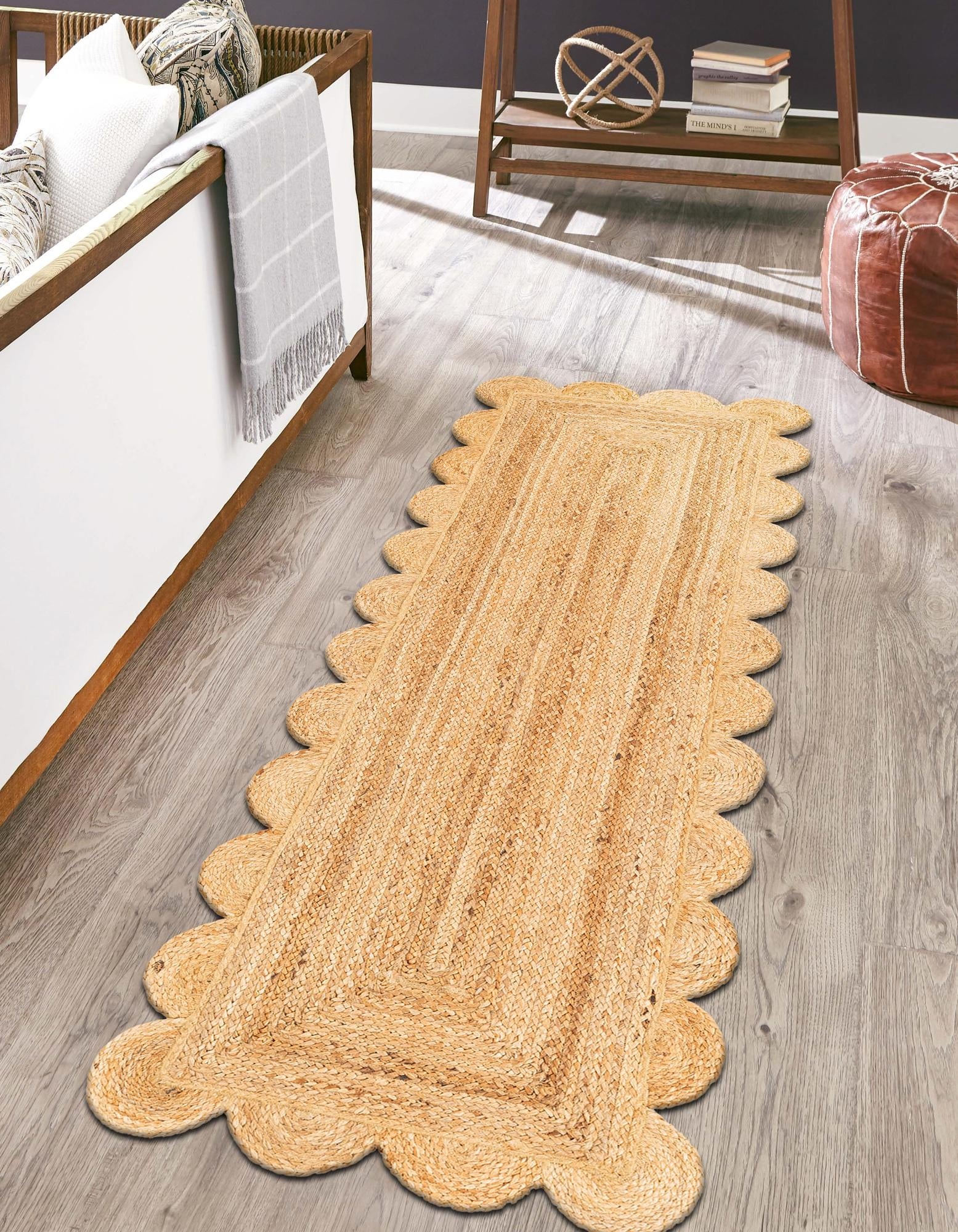 Natural Scalloped Jute Rug Handmade | Boho Area Rug