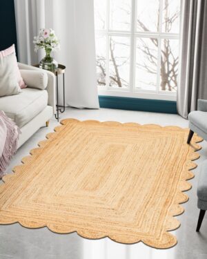 Handmade Scalloped Jute Rug | Natural Boho Area Carpet