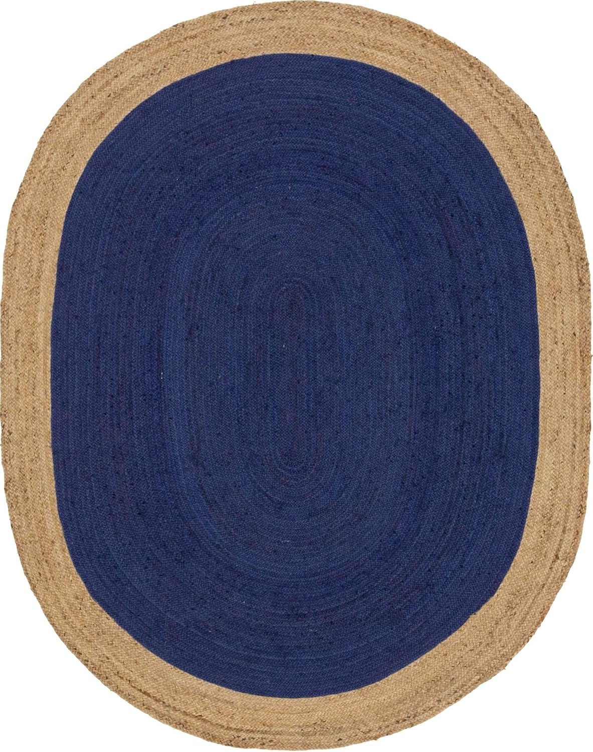 Oval Navy Blue Jute Area Rug with Natural Border Oval Navy Blue Jute Area Rug with Natural Border Handwoven Farmhouse Carpet for Modern Home Decor
