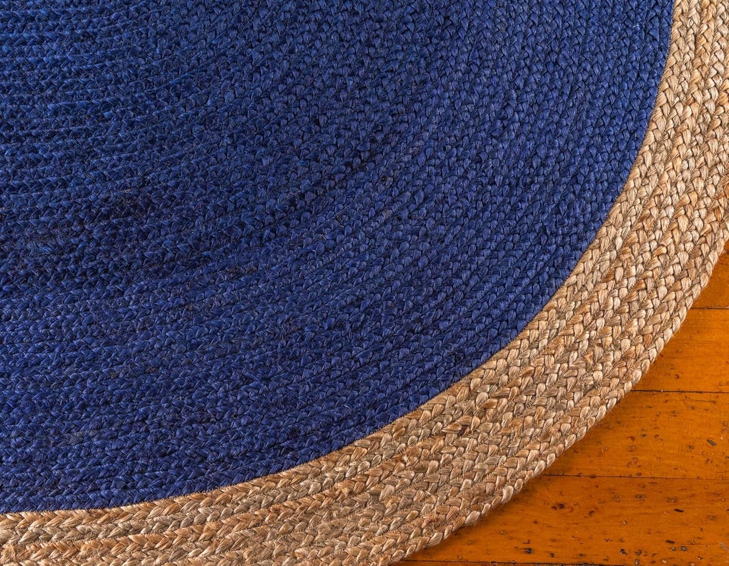 Eco Friendly Navy Blue and Tan Oval Jute Rug Eco Friendly Navy Blue and Tan Oval Jute Rug Handmade Braided Area Rug for Coastal and Farmhouse Interiors