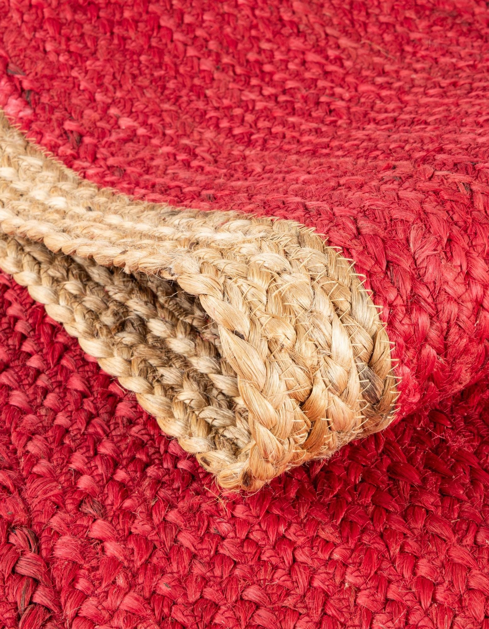 Eco Friendly Red and Tan Round Jute Rug Eco Friendly Red and Tan Round Jute Rug Handmade Braided Area Rug for Boho and Farmhouse Interiors