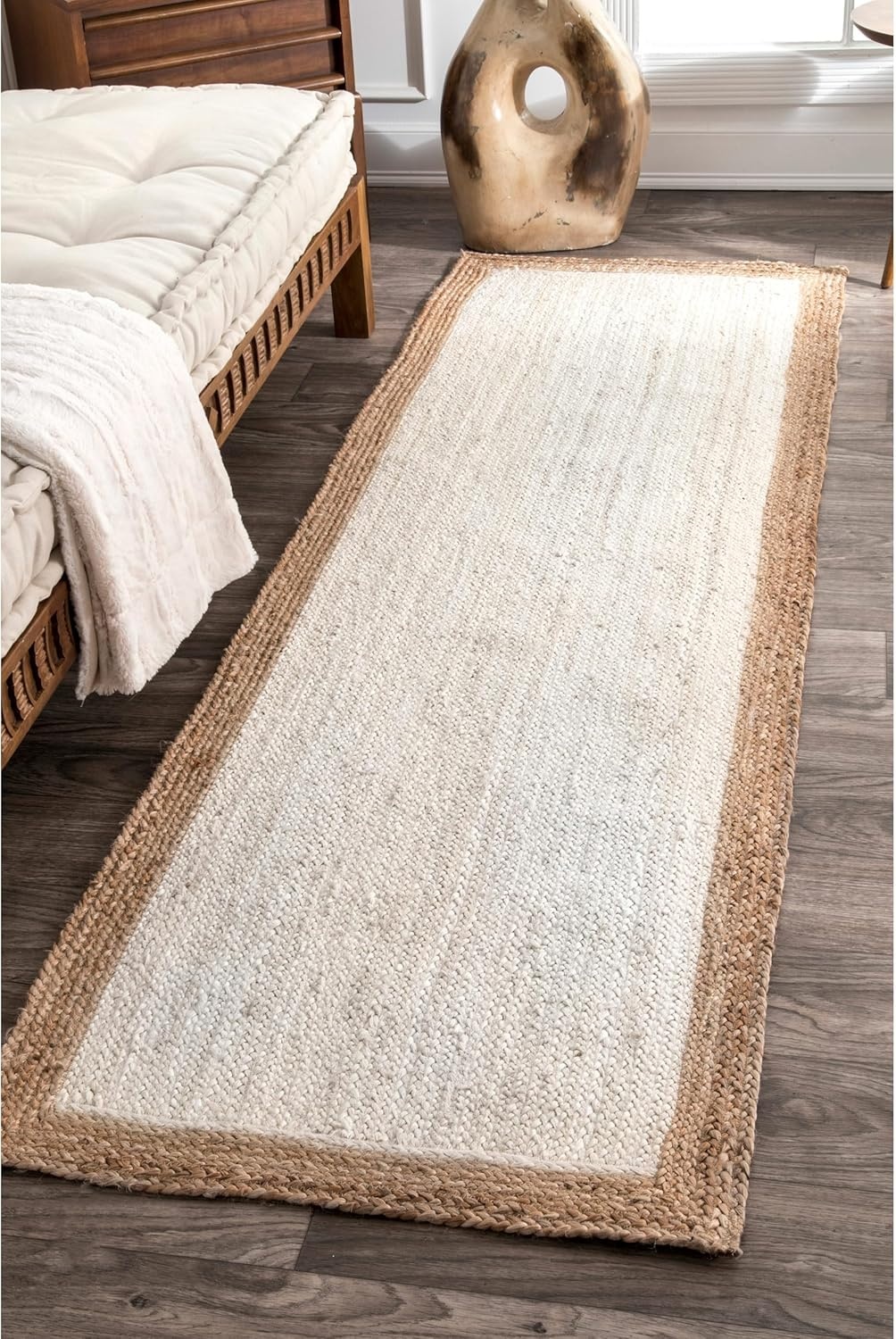 White Jute Area Rug Handmade | Natural Border Indoor Carpet