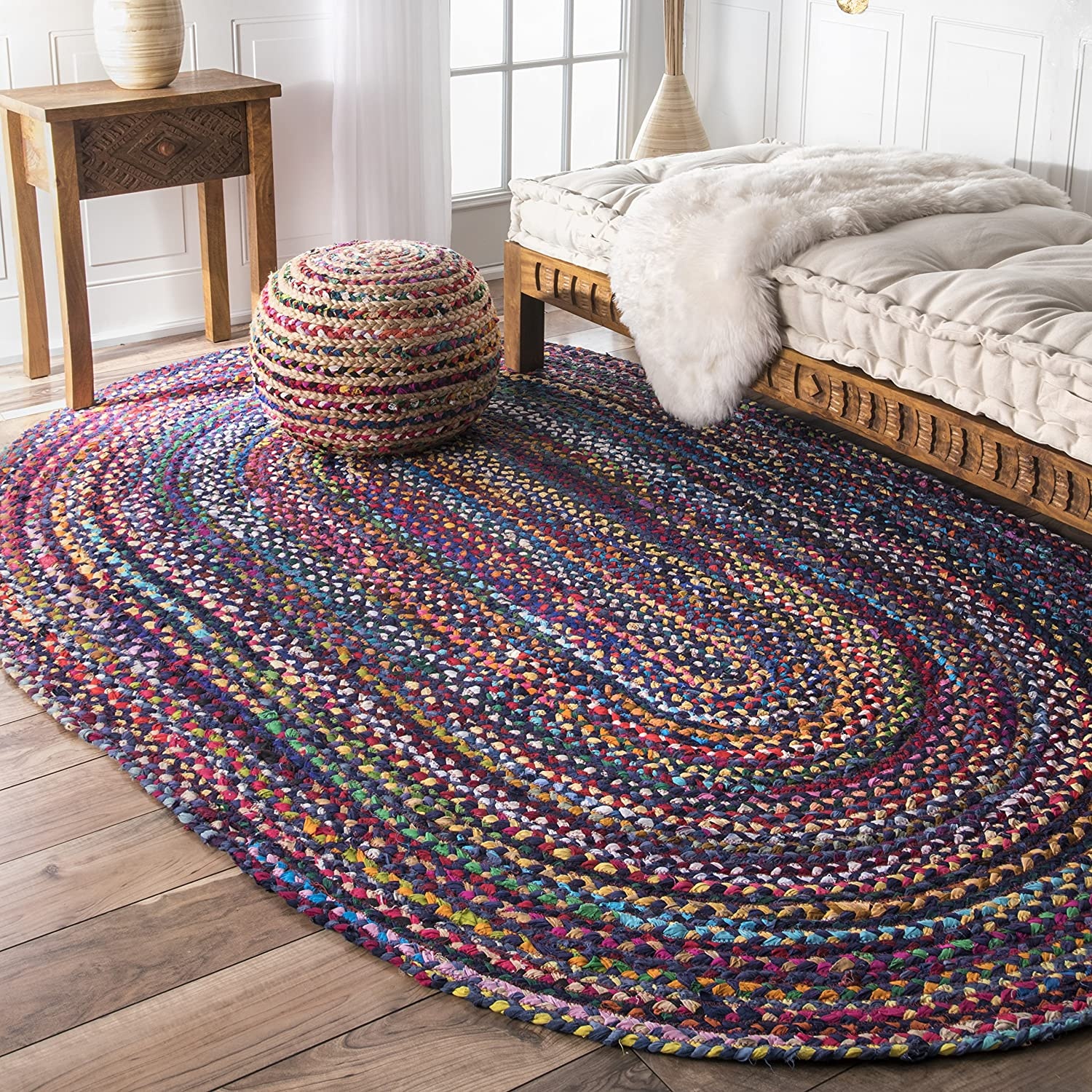 Blue Multi Color Cotton Oval Rug β Handmade Braided Boho Carpet Blue Multi Color Cotton Oval Rug Handmade Braided Boho Area Rug for Living Room Bedroom and Farmhouse Decor