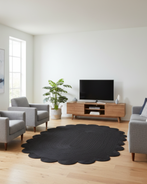 Handmade Oval Jute Rug with Scalloped Edge | Modern Natural Fiber Area Carpet