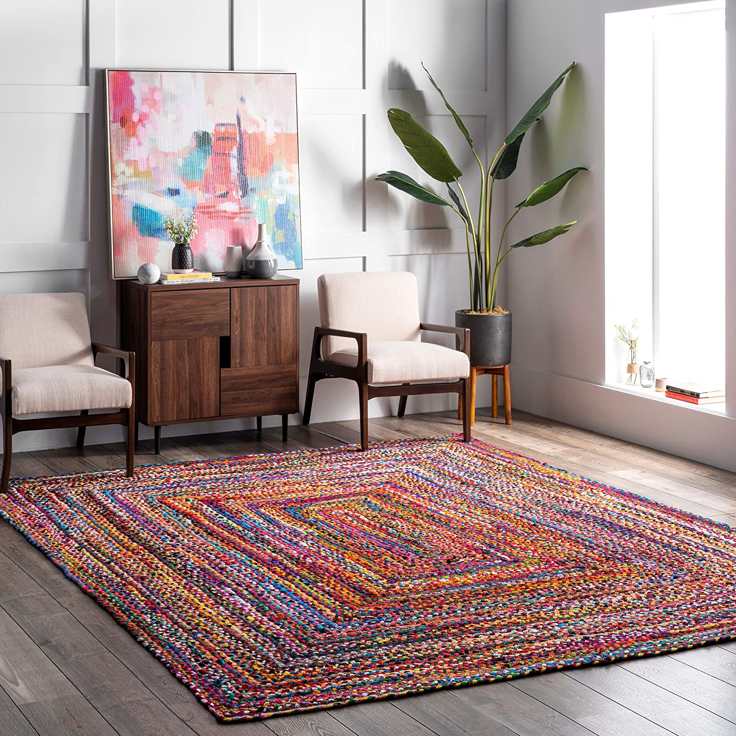 Handmade Multicolor Braided Chindi Rug | Recycled Cotton Boho Area Carpet
