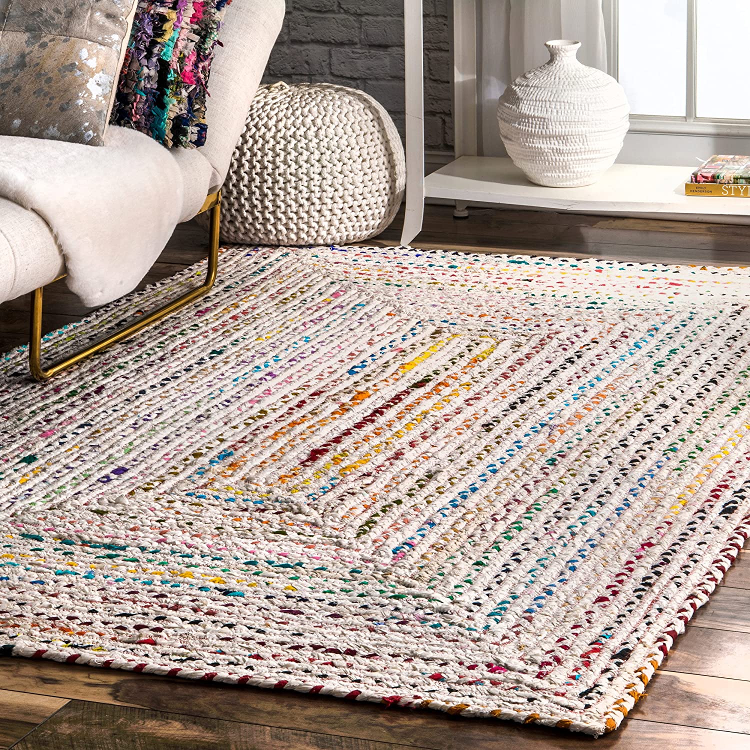 Handmade White Ivory Chindi Cotton Rug | Braided Boho Area Carpet