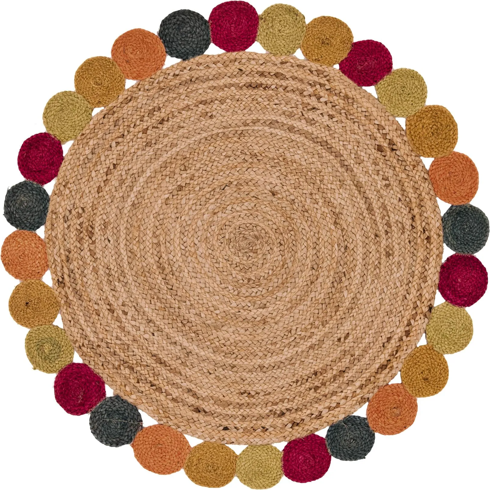 Boho Round Jute Area Rug with Multicolor Edge Boho Round Jute Area Rug with Multicolor Edge Eco Friendly Natural Fiber Carpet for Home Decor