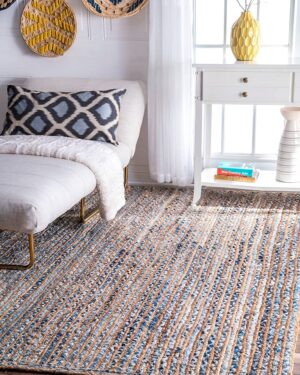 Handmade Jute & Denim Area Rug | Blue Natural Braided Floor Carpet