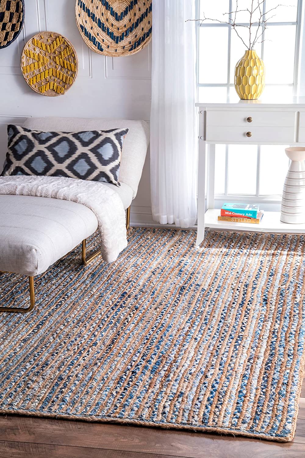 Handmade Jute & Denim Area Rug | Blue Natural Braided Floor Carpet
