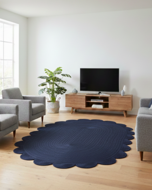 Handmade Natural Oval Jute Rug with Scalloped Border | Boho Natural Fiber Area Rug for Bedroom & Living Room