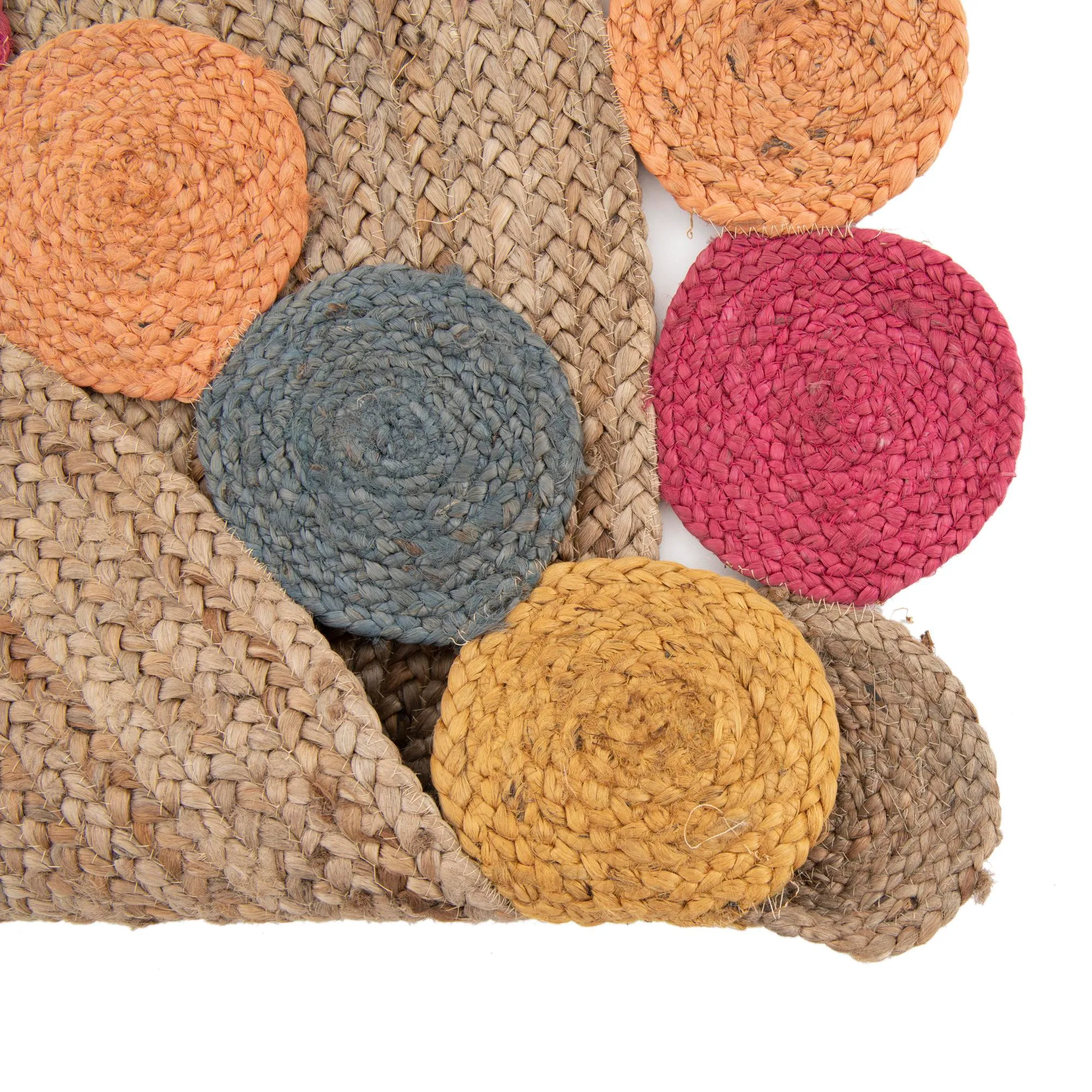 Decorative Round Jute Rug with Multicolor Border Decorative Round Jute Rug with Multicolor Braided Border Natural Fiber Bohemian Area Rug