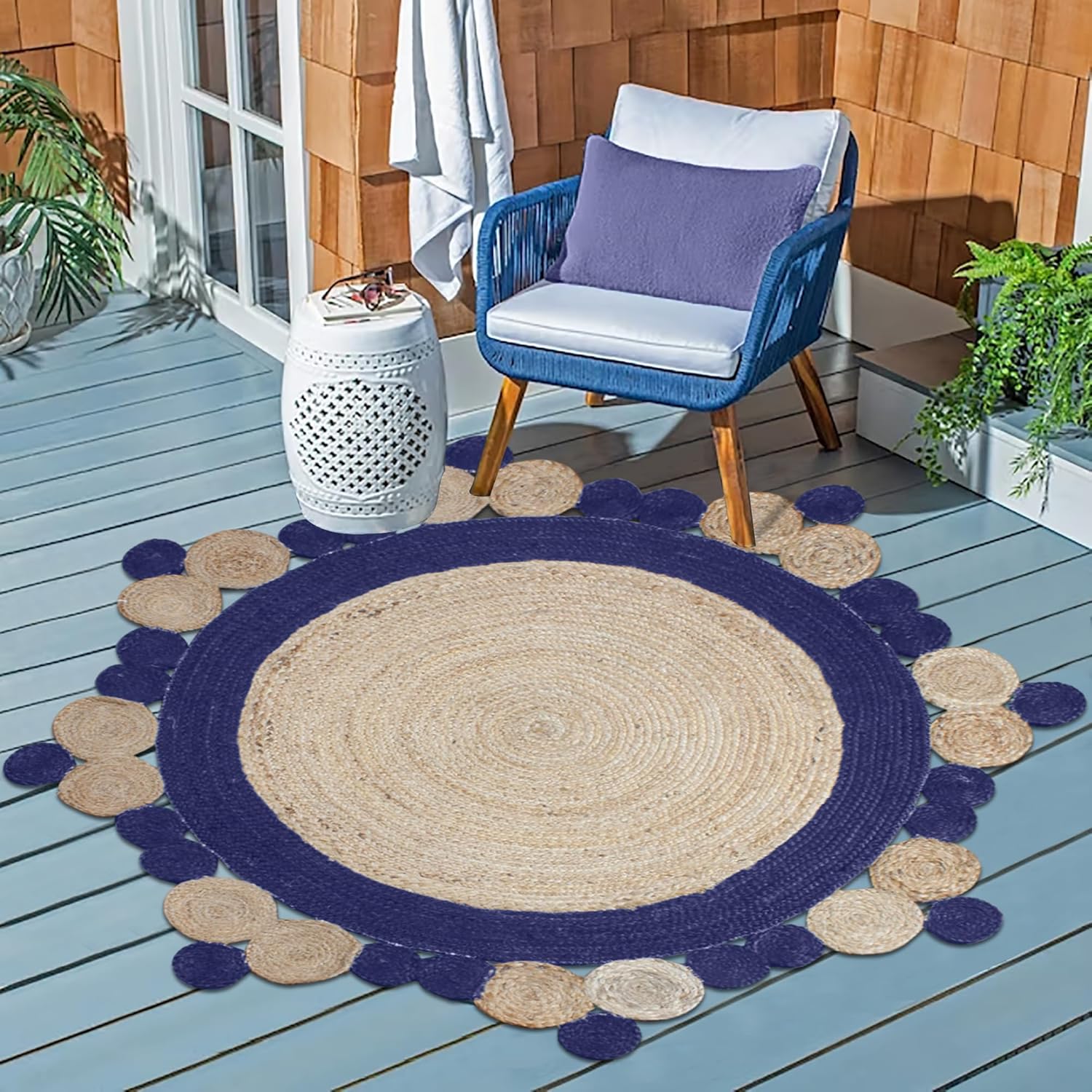 Designer Blue Round Floor Area Rug Designer Blue Round Floor Area Rug