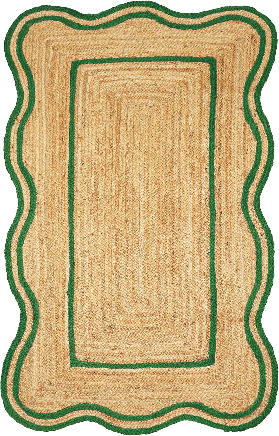 Green Double Border Scalloped JUte Floor Area Rug01